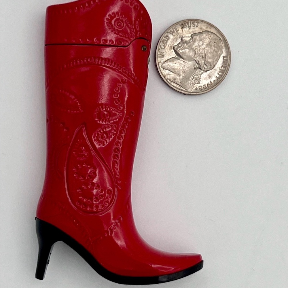 Stylish Red Heeled Boot — Women's Paisley-Embossed Boot